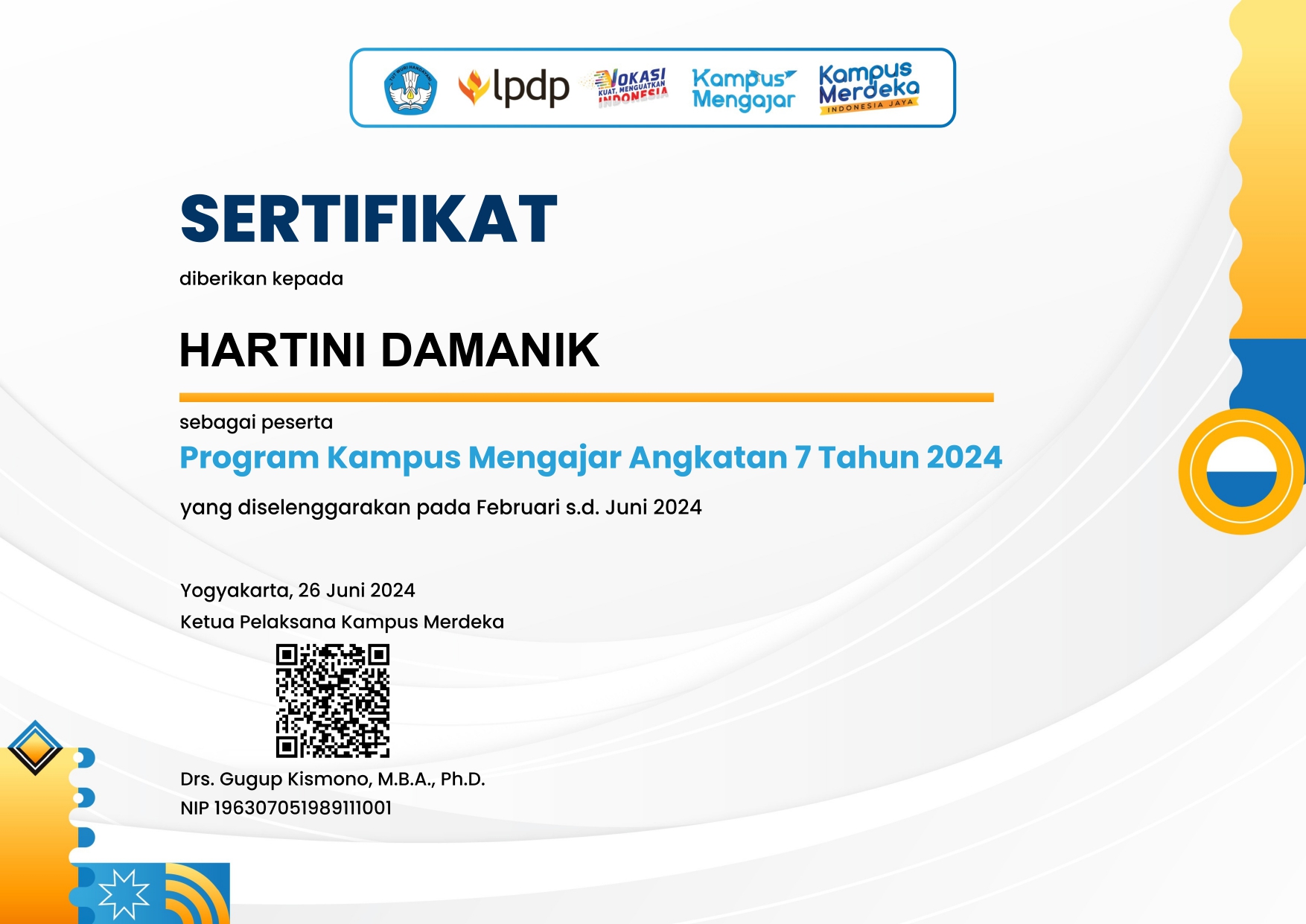Kampus Mengajar Certificate